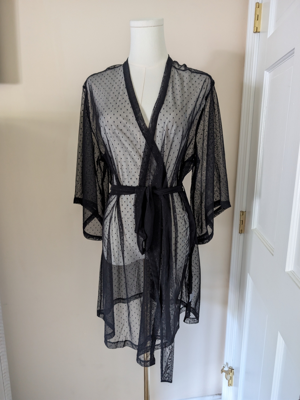 NWT WeWoreWhat Swiss Dot Mesh Robe Black S/M